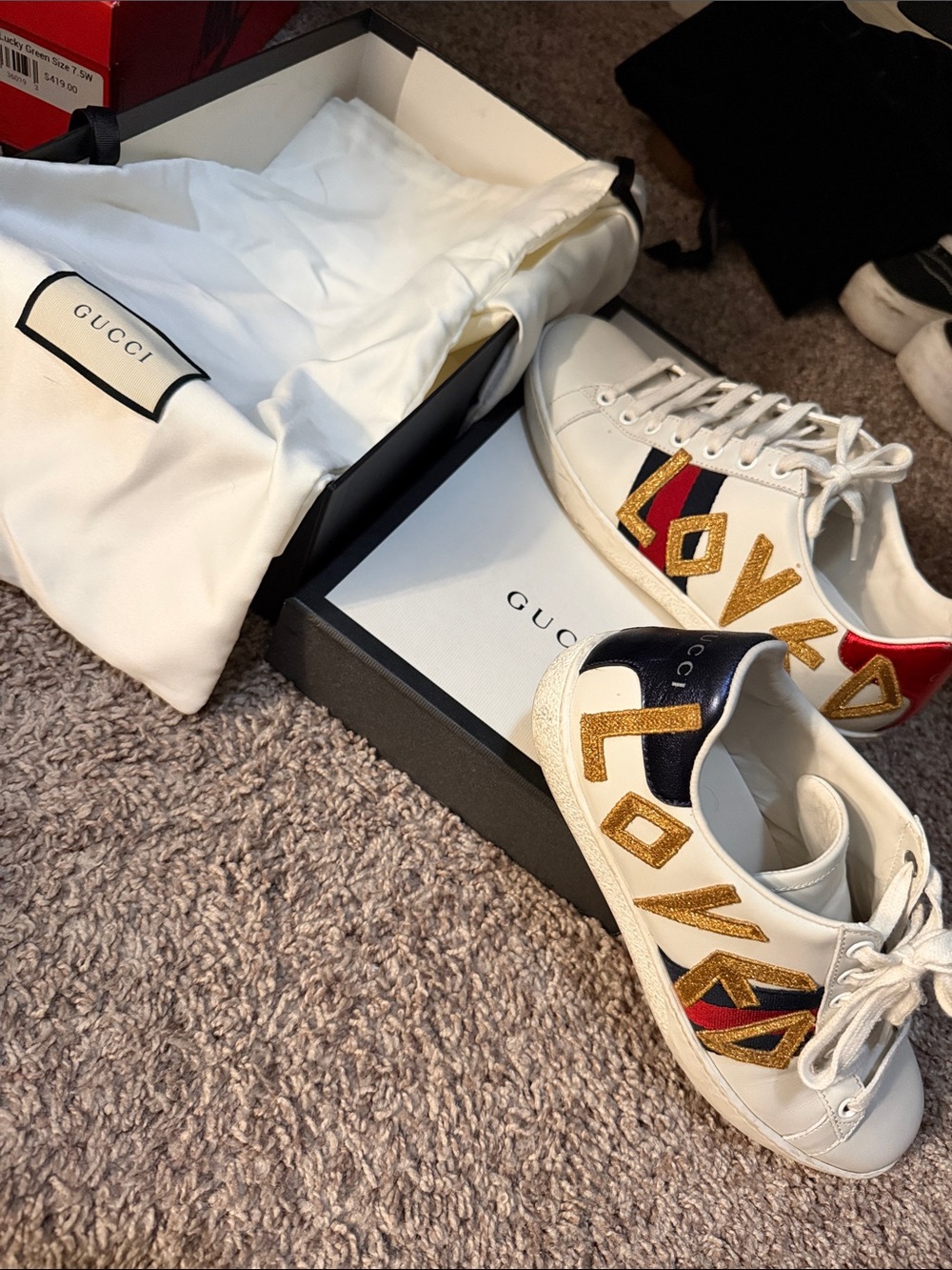 Gucci White Leather 'Love' Low-Top Sneakers